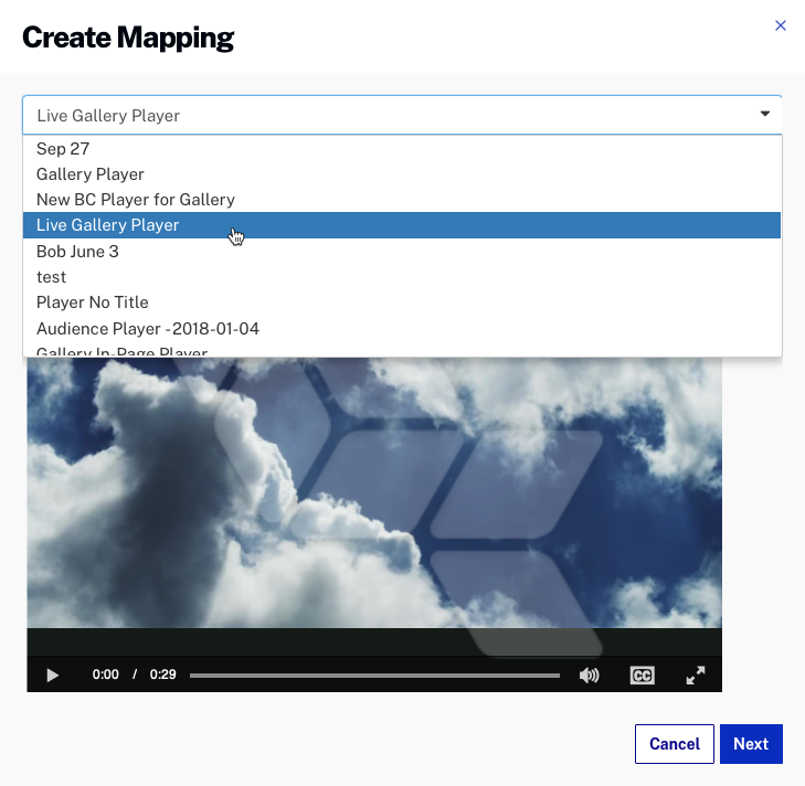 Sélectionnez Brightcove Player